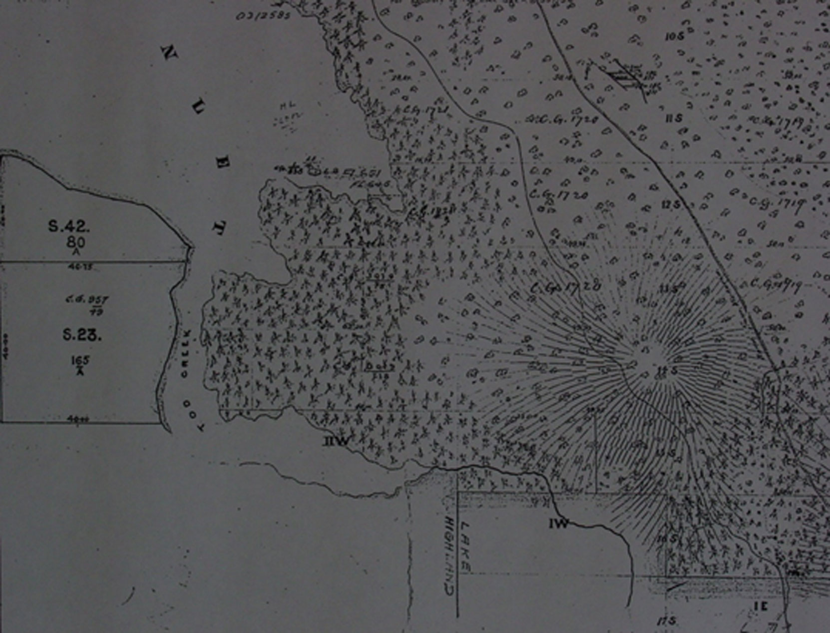 Portion of 1859 cadastral map showing Tod Inlet and the land that is now Butchart Gardens (BC Archives)