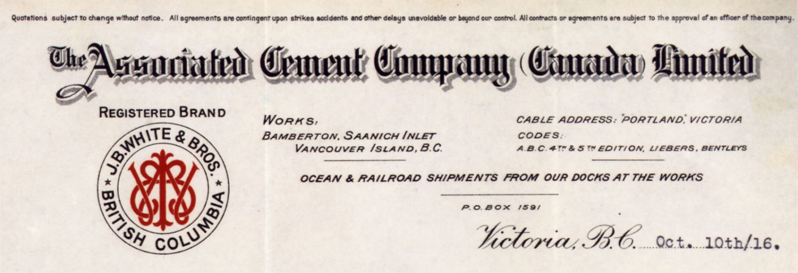 Associated Cement Company (Canada) Limited, letterhead, 1916 (Author's collection)