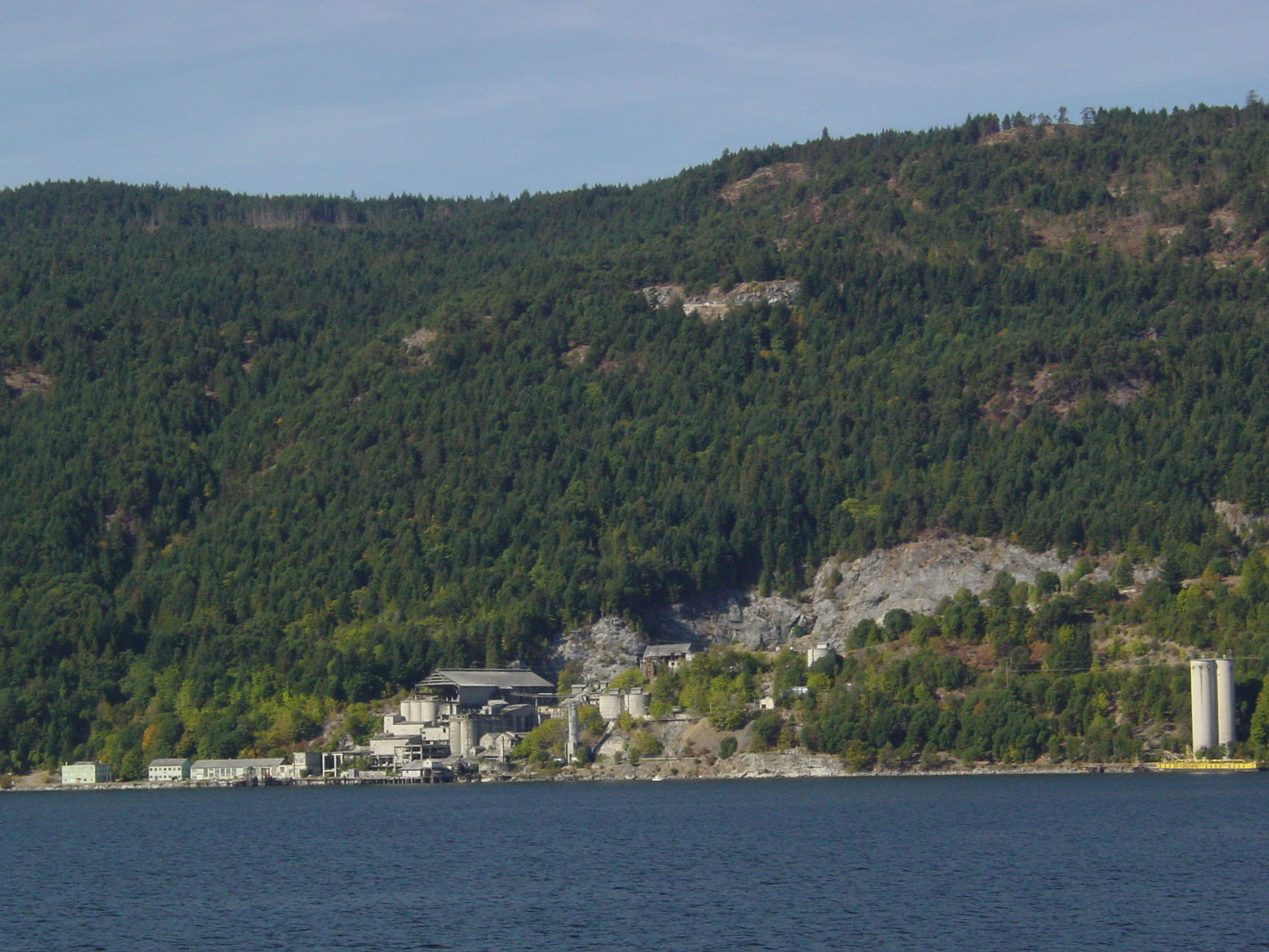 The ruins of the Bamberton cement factory, seen from the Brentwood-Mill Bay ferry, 2003 (photo by author)