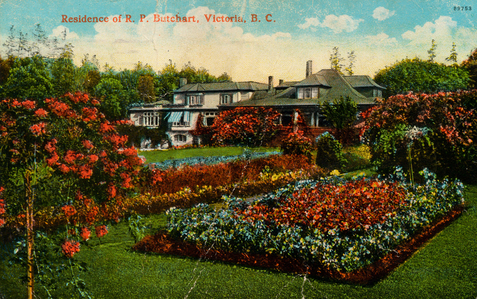 Postcard showing Benvenuto, circa 1925, prior to construction of the Italian Garden and the 1929 addition to the east side of the Italian Garden. This postcard is postmarked 5 September 1925. (Author's collection)