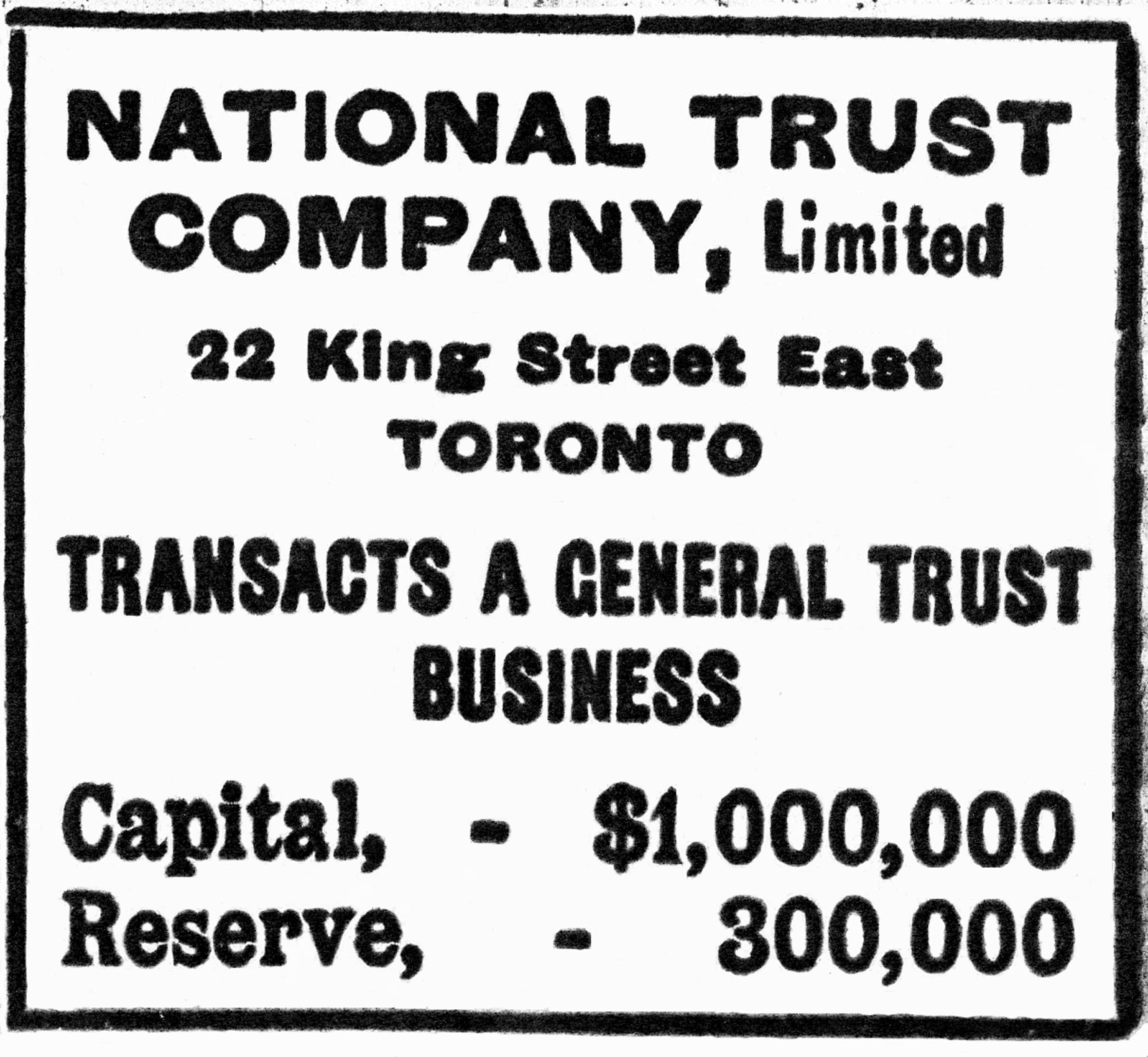 National Trust Company advertisement, 1904 (Author's collection)