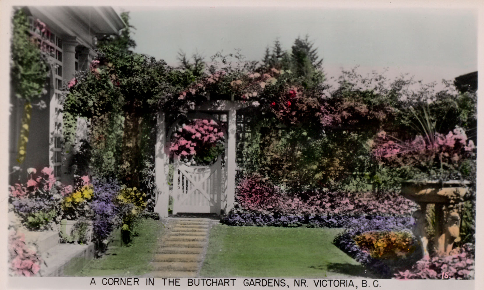 Postcard showing Jennie Butchart's Private Garden,, circa 1922-1930 (Author's collection)