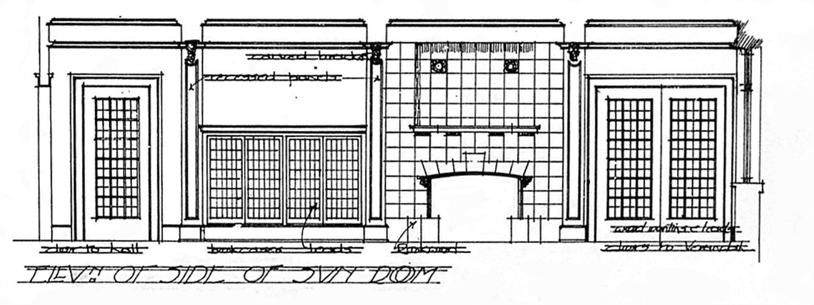 Detail from Samuel Maclure drawing for interior detail of Sun Room addition to Benvenuto, 1911. (courtesy of UVic Library - Special Collections)