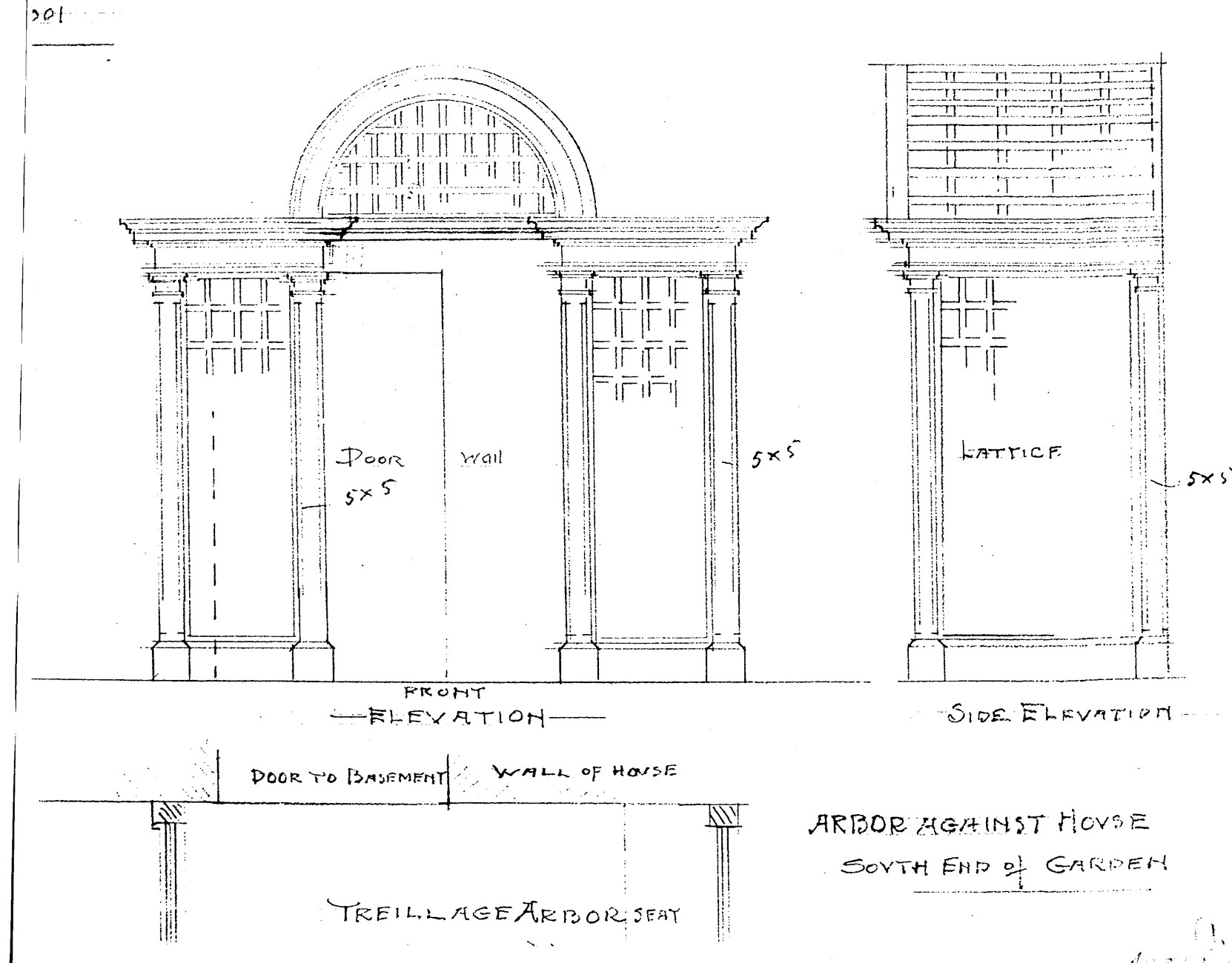 Samuel Maclure design for "Arbor Against House" for the Italian Garden, 1925 (courtesy of UVic Library - Special Collections)