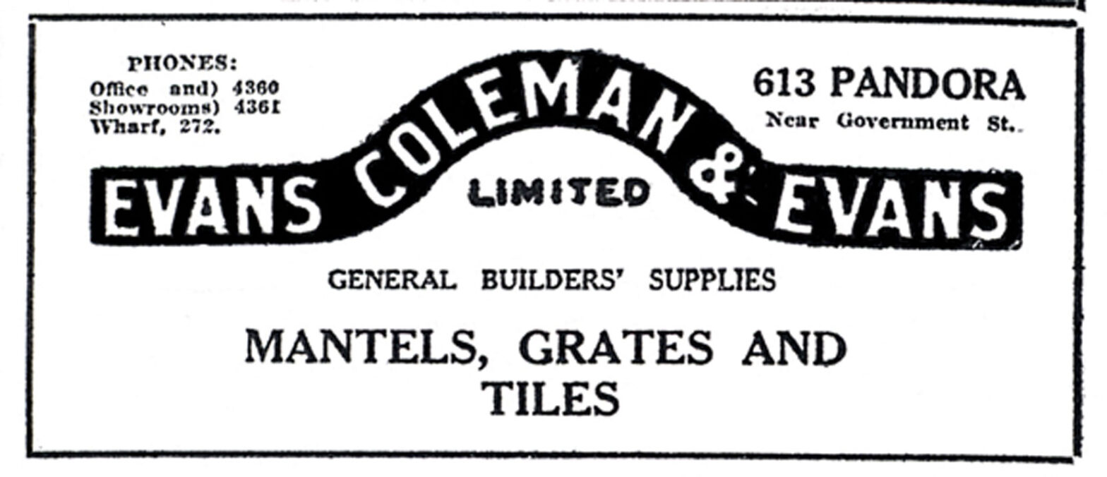 Victoria newspaper advertisement for Evans Coleman & Evans Ltd., 1914.