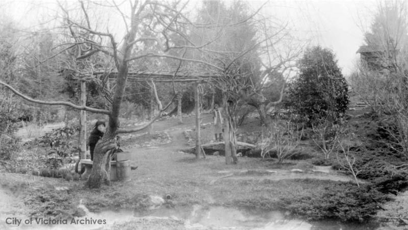 The Japanese Gardens in the early stages of its development, circa 1910, likely during its installation by Isaburo Kishida. (City of Victoria Archives M05822)