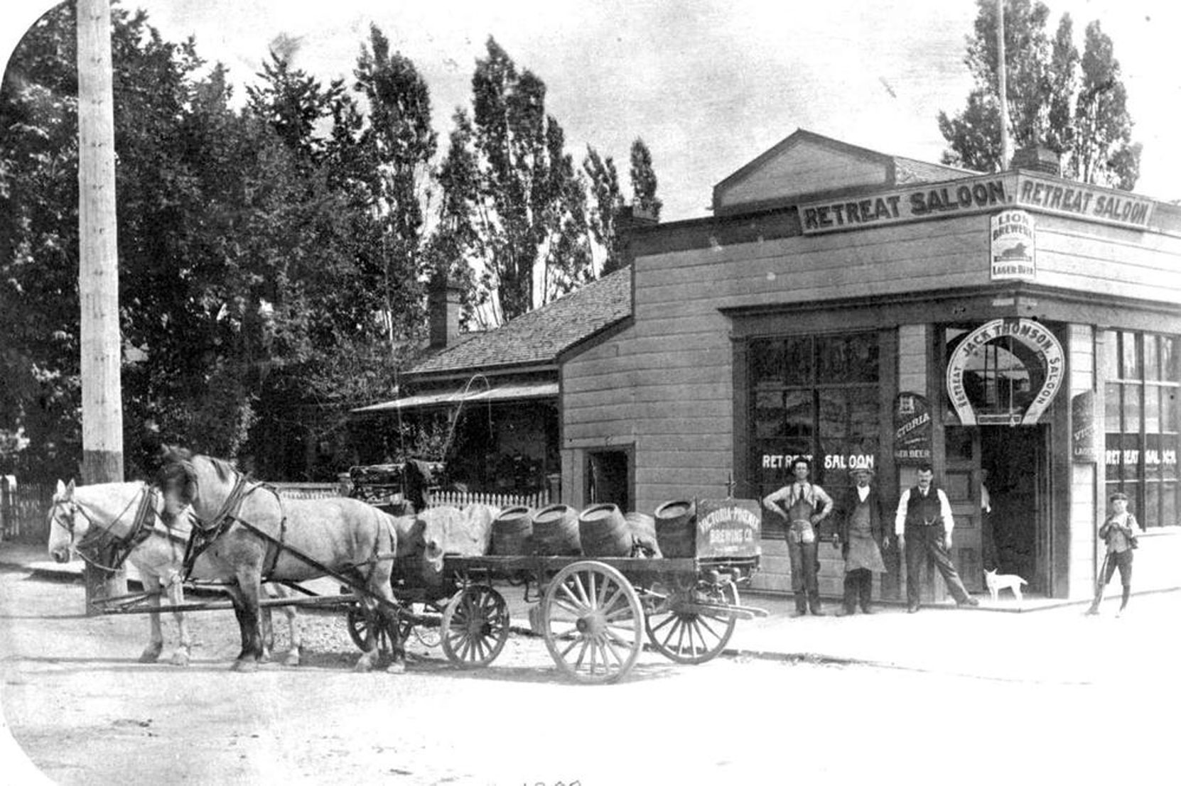 Joseph Wrigglesworth's Retreat Saloon, on the southeast corner of Yates Street and Blanshard Street in downtown Victoria, circa 1900. (BC Archives photo D-00334)