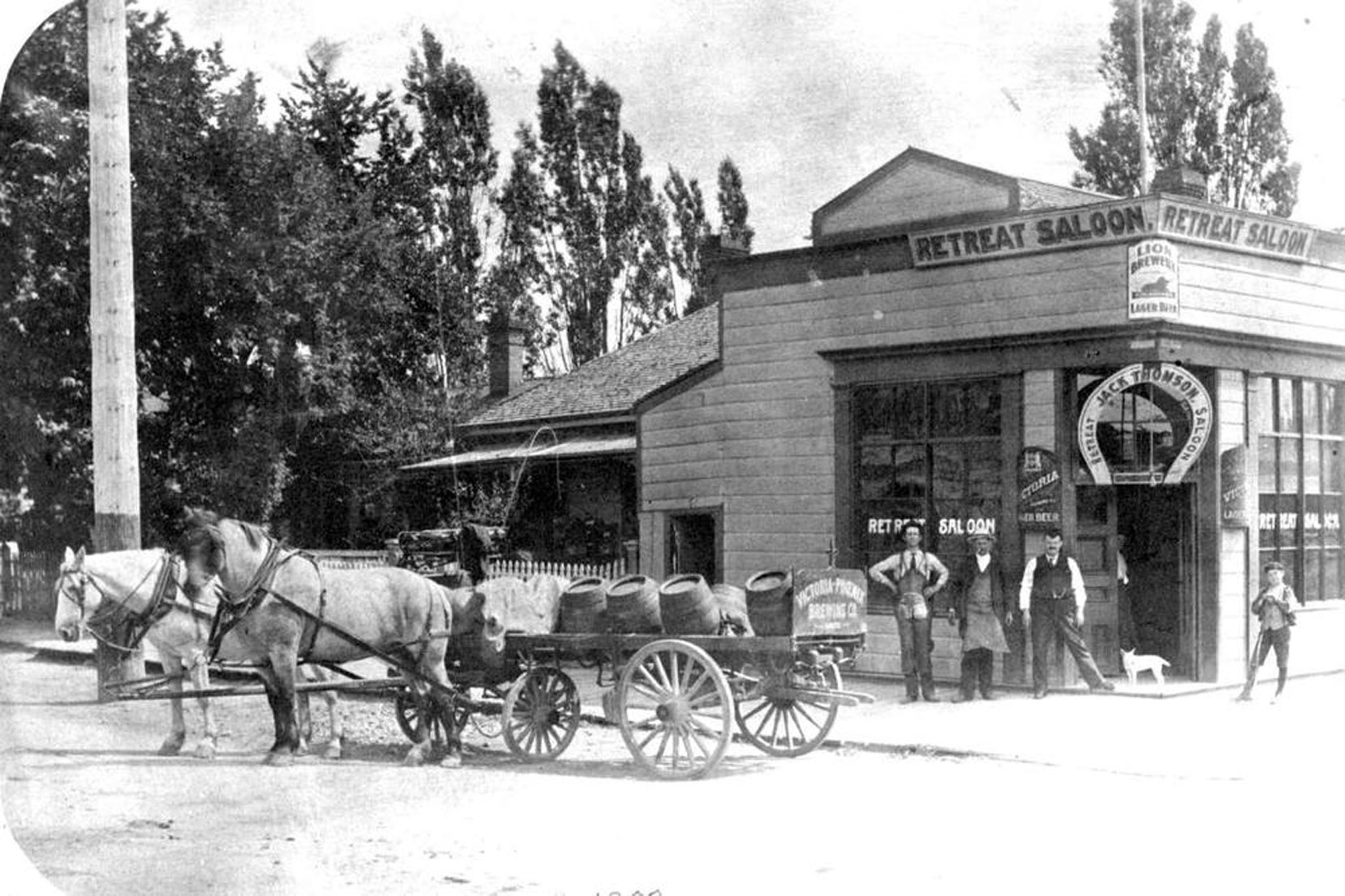 Joseph Wrigglesworth's Retreat Saloon, on the southeast corner of Yates Street and Blanshard Street in downtown Victoria, circa 1900. (BC Archives photo D-00334)