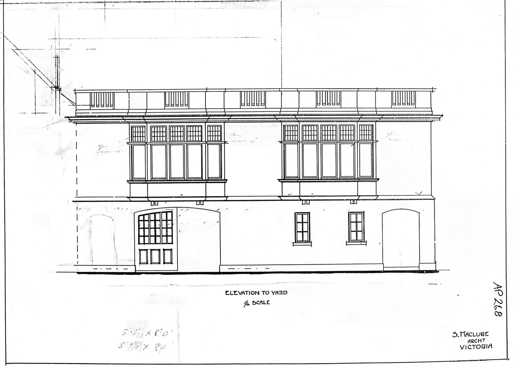 Samuel Maclure drawing of the addition to the east side of Benvenuto, south elevation, 1913 (Courtesy of UVic Library - Special Collections)