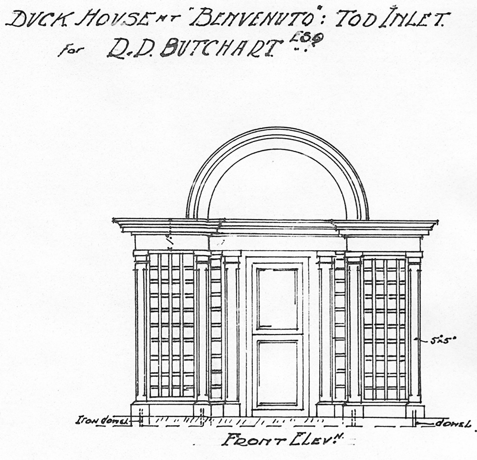 Samuel Maclure architectural drawing for the Duck House at Benvenuto, circa 1925. (Courtesy of UVic Library - Special Collections).